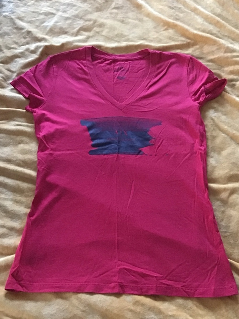 Armani Exchange red V-Neck Short Sleeve Tee with black Graphic